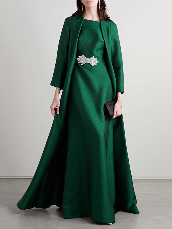 Long Sleeves Loose Embroidered Solid Color Evening Dresses