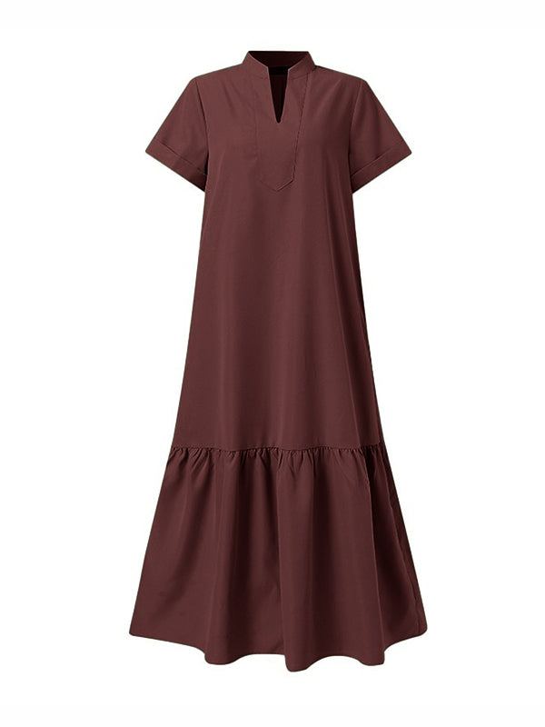 A-Line Loose Solid Color Split-Joint V-Neck Maxi Dresses