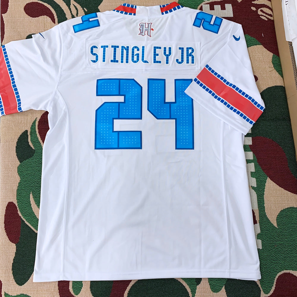 Men’s Houston Texans #24 Derek Stingley Jr. White 2026 F.U.S.E. ‘HOUSTON/US’ Rivalries Collection Limited Stitched Football Jersey