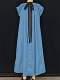 A-Line Loose Pleated Tied Round-Neck Midi Dresses