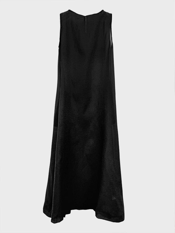 A-Line Loose Pockets See-Through Solid Color Round-Neck Cover-Up Midi Dresses