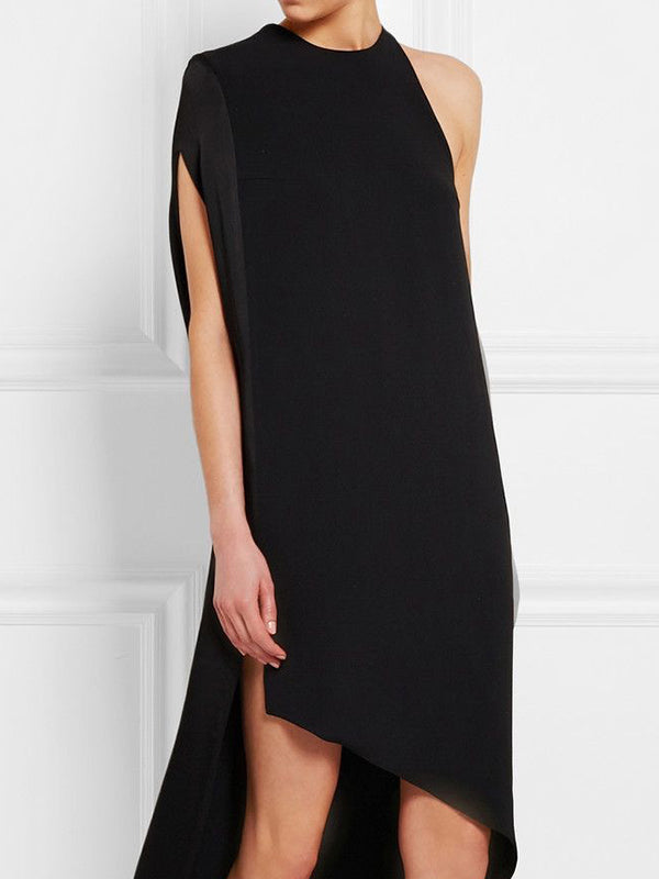 High-low Loose Asymmetric Solid Color Split-side Round-neck Maxi Dresses