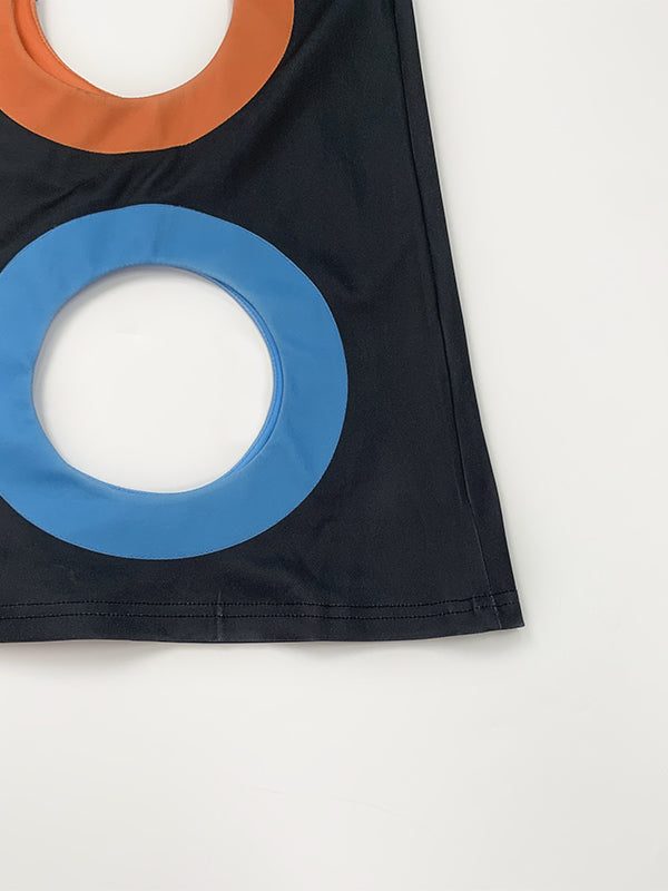 A-Line High Waisted Colorful Contrast Color Hollow V-Neck Maxi Dresses