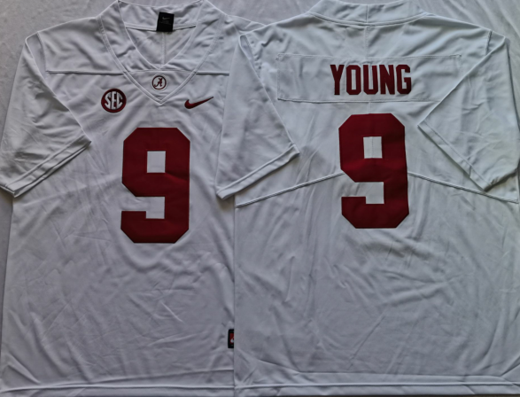 Alabama Crimson Tide White #9 YOUNG Stitched Jersey