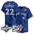 Men/Women/Youth Blue Jays 50th Patch 2025 World Series Royal #22 Clement Stitched Jersey