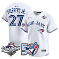 Men/Women/Youth Blue Jays 50th Patch 2025 World Series White #27 Guerrero JR. Stitched Jersey