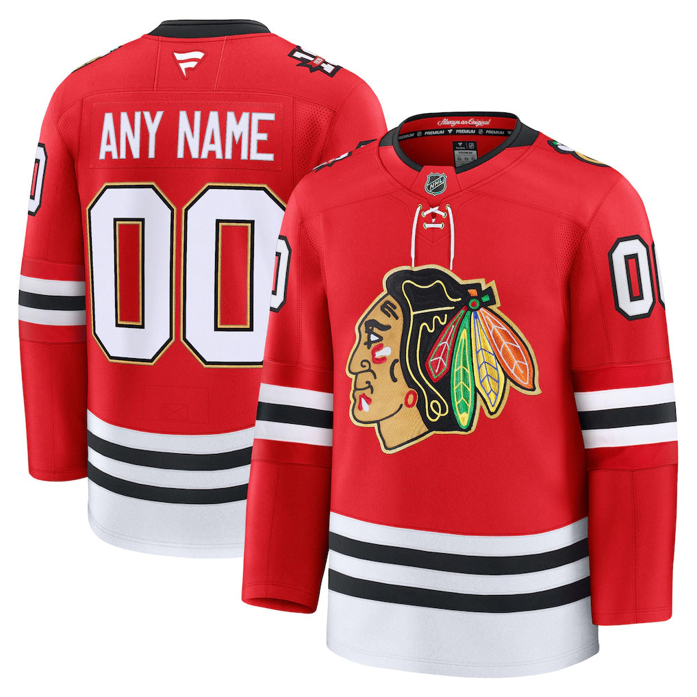 Custom Mens Chicago Blackhawks Centennial Red Stitched Jersey