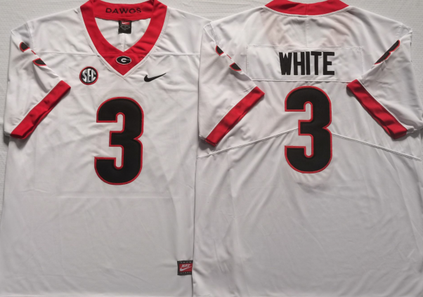 Georgia Bulldogs White #3 WHITE Stitched Jersey