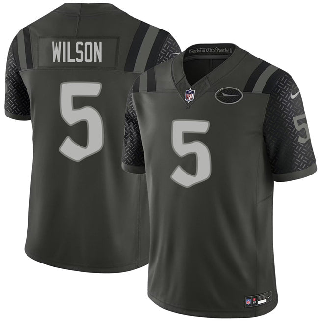 Men’s New York Jets #5 Garrett Wilson Black 2025 F.U.S.E. “Rivalries” Vapor Limited Stitched Jersey