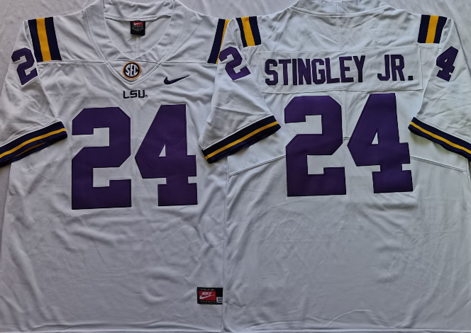 LSU Tigers White #24 STINGLEY JR. Stitched Jersey