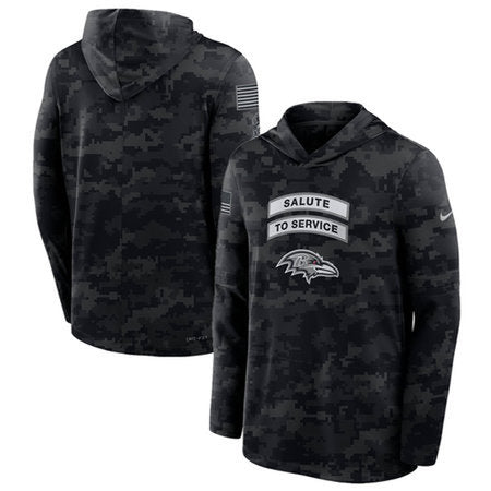 Men’s Baltimore Ravens Black 2026 Salute to Service Sideline Lightweight Dri-FIT Long Sleeve Top Hoodie