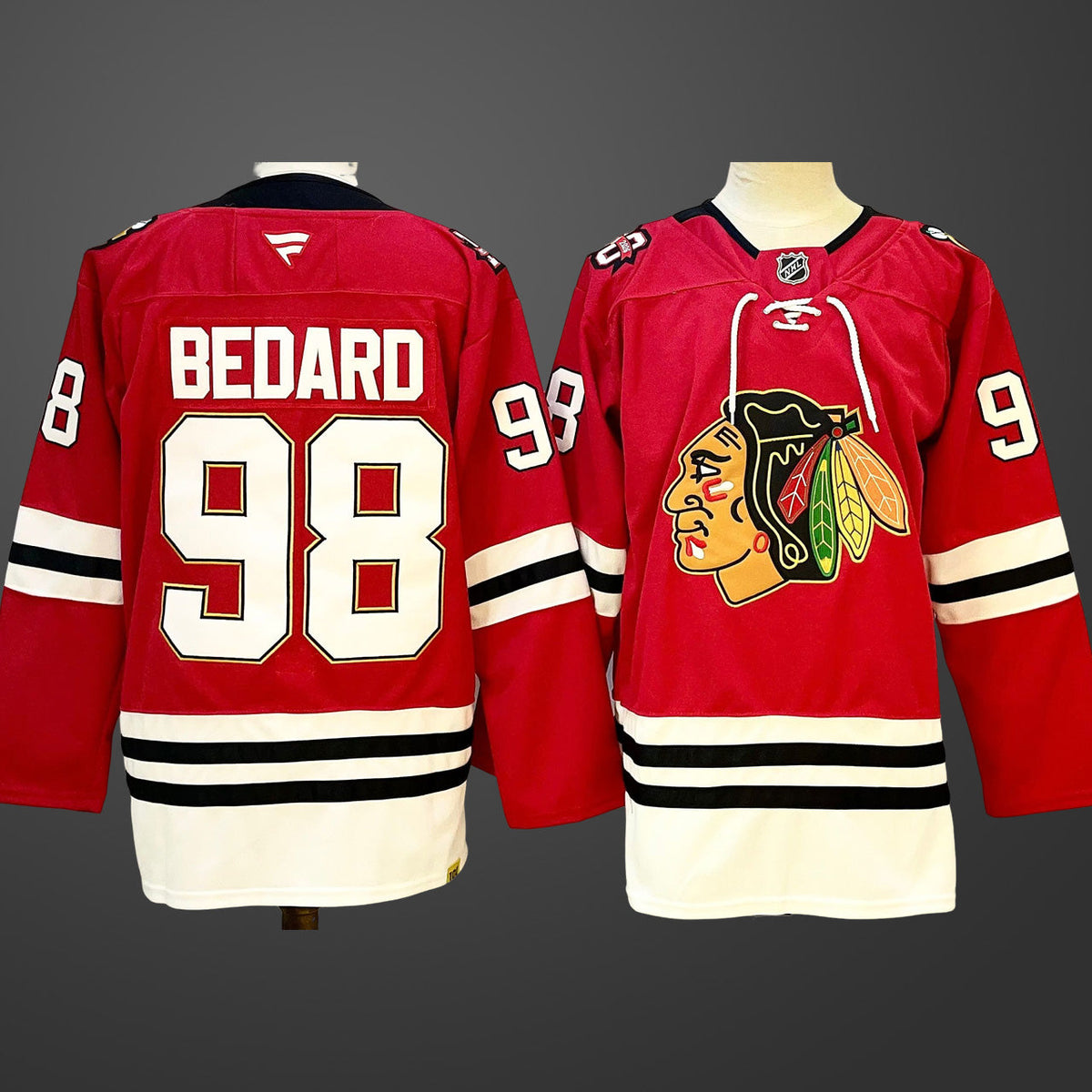 Men’s Chicago Blackhawks #98 Connor Bedard Red Centennial  Stitched Hockey Jersey
