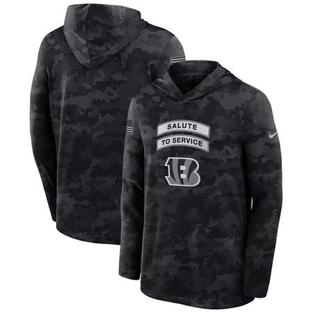 Men’s Cincinnati Bengals Black 2026 Salute to Service Sideline Lightweight Dri-FIT Long Sleeve Top Hoodie