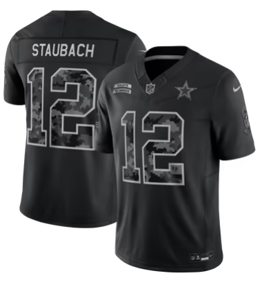 Men’s Dallas Cowboys #12 Roger Staubach 2026 Salute to Service Black Limited Stitched Jersey