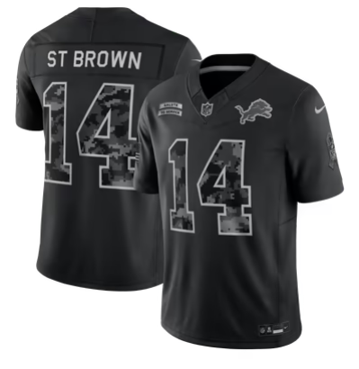 Men’s Detroit Lions #14 Amon-Ra St. Brown 2026 Salute to Service Black Limited Stitched Jersey