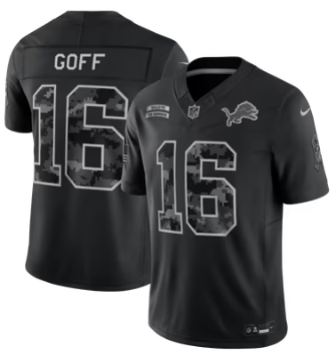 Men’s Detroit Lions #16 Jared Goff 2026 Salute to Service Black Limited Stitched Jersey
