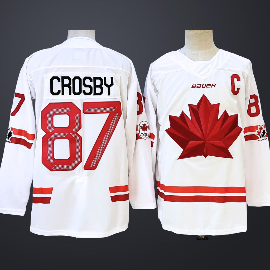 Men’s Hockey Canada #87 Sidney Crosby White 2026 Olympic Stitched Jersey “C” Patches