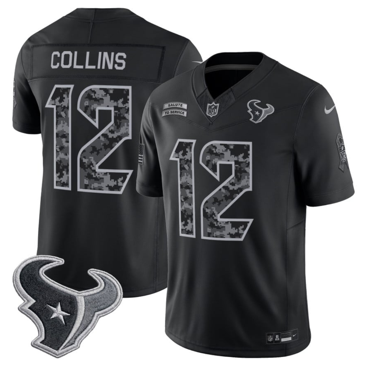 Men’s Houston Texans #12 Nico Collins 2026 Salute to Service Black Limited Stitched Jersey