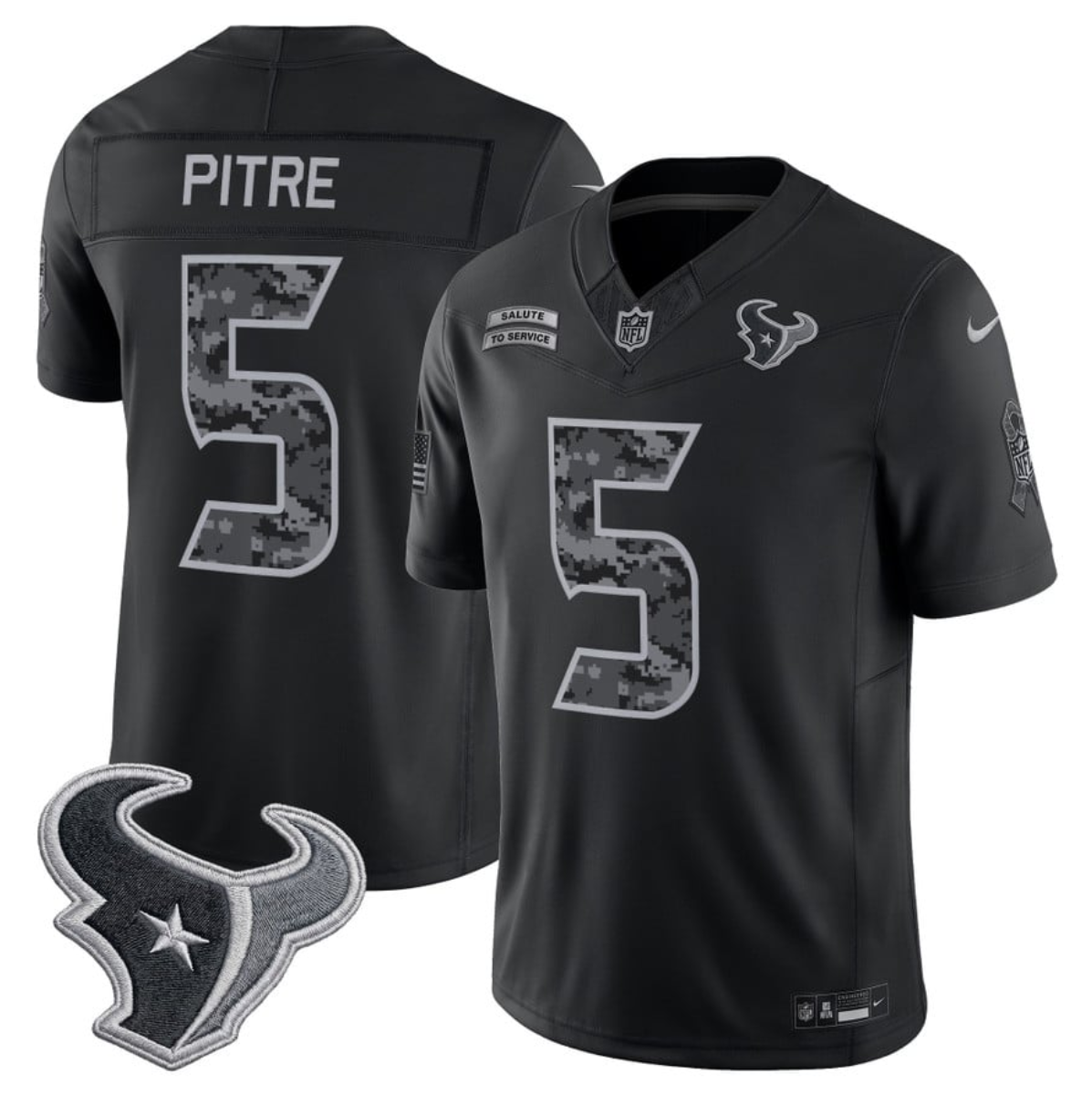 Men’s Houston Texans #5 Jalen Pitre 2026 Salute to Service Black Limited Stitched Jersey