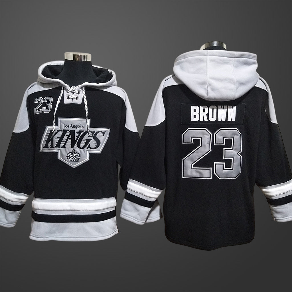 Men’s Los Angeles Kings #23 Brown Black Stitched Hoodie
