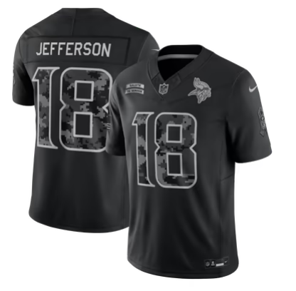 Men’s Minnesota Vikings #18 Justin Jefferson 2026 Salute to Service Black Limited Stitched Jersey