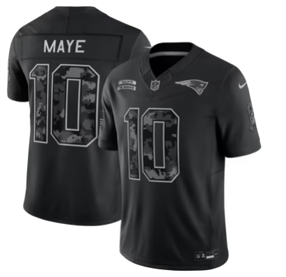 Men’s New England Patriots #10 Drake Maye 2026 Salute to Service Black Limited Stitched Jersey