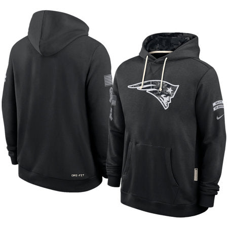 Men’s New England Patriots Nike Black 2026 Salute to Service Sideline Dri-FIT Pullover Hoodie