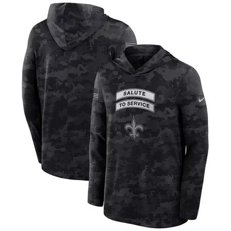 Men’s New Orleans Saints Black 2026 Salute to Service Sideline Lightweight Dri-FIT Long Sleeve Top Hoodie