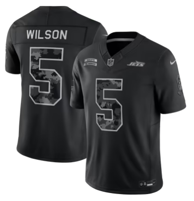 Men’s New York Jets #5 Garrett Wilson 2026 Salute to Service Black Limited Stitched Jersey