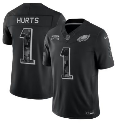 Men’s Philadelphia Eagles #1 Jalen Hurts 2026 Salute to Service Black Limited Stitched Jersey