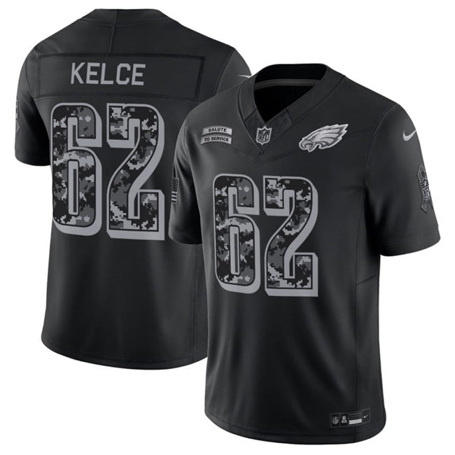 Men’s Philadelphia Eagles #62 Jason Kelce 2026 Salute to Service Black Limited Stitched Jersey