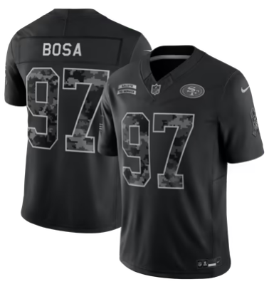 Men’s San Francisco 49ers #97 Nick Bosa 2026 Salute to Service Black Limited Stitched Jersey