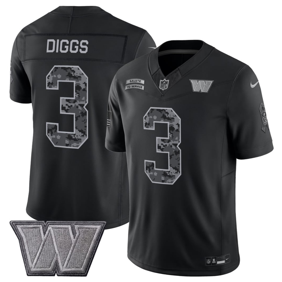Men’s Washington Commanders #3 Stefon Diggs 2026 Salute to Service Black Limited Stitched Jersey