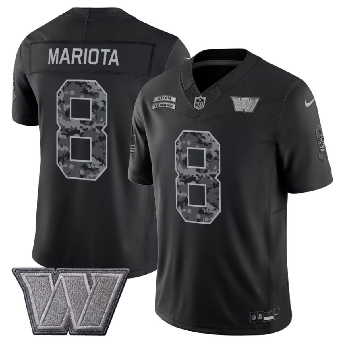 Men’s Washington Commanders #8 Marcus Mariota 2026 Salute to Service Black Limited Stitched Jersey