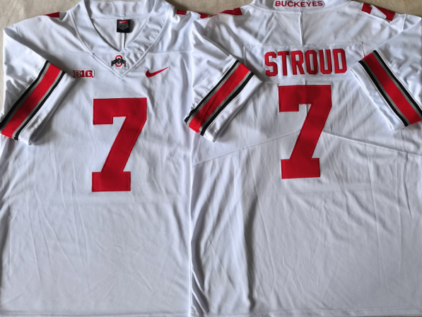 Ohio State Buckeyes White Red #7 STROUD Stitched Jersey