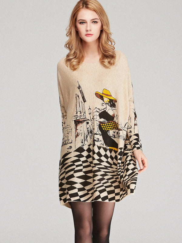 Vintage Loose Printed Split-Joint Sweater