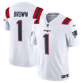 Men’s New England Patriots #1 A.J. Brown White Vapor F.U.S.E. Limited Jersey