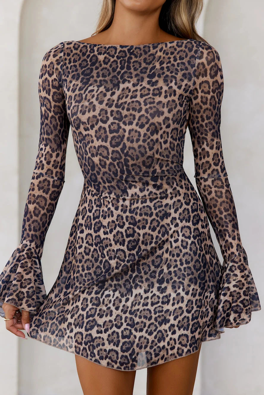 Exotic Edge Long Sleeve Mesh Mini Dress