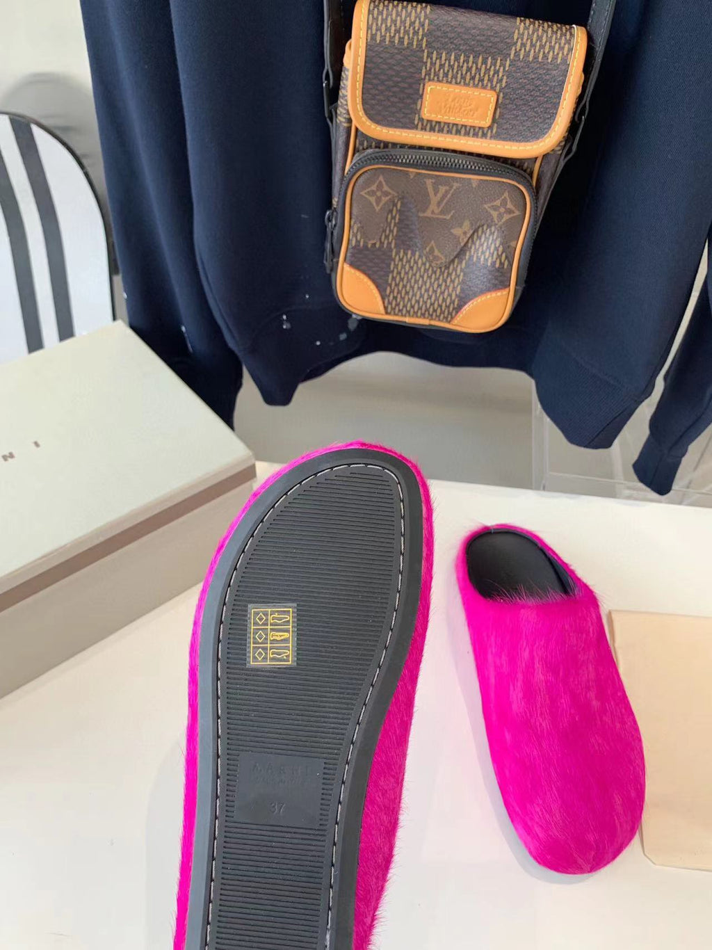 MARNI FUCHSIA Pink Fussbett Sabot Loafers Slide SBMR000600P412200C57