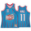 Men Houston Rockets #11 Yao Ming Light Blue Pinstripe Mitchell & Ness Hardwood Classics Reload 2.0 Jersey
