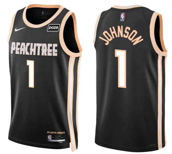 Mens Atlanta Hawks #1 Jalen Johnson Black 2025-26 City Edition Swingman Jersey