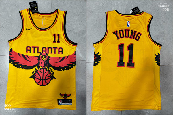 Mens Atlanta Hawks #11 Trae Young Gold 2021-22 City Edition Jersey