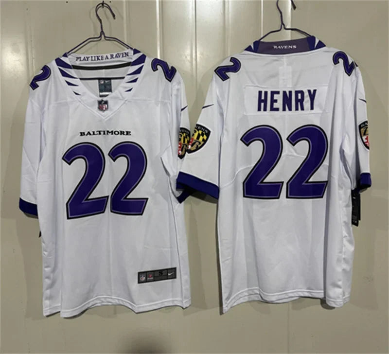 Mens Baltimore Ravens #22 Derrick Henry Nike 2026 Next Flight White Vapor Vapor F.U.S.E Limited Jersey