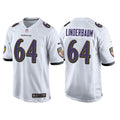 Men’s Baltimore Ravens #64 Tyler Linderbaum Nike White Vapor Limited Player Jersey