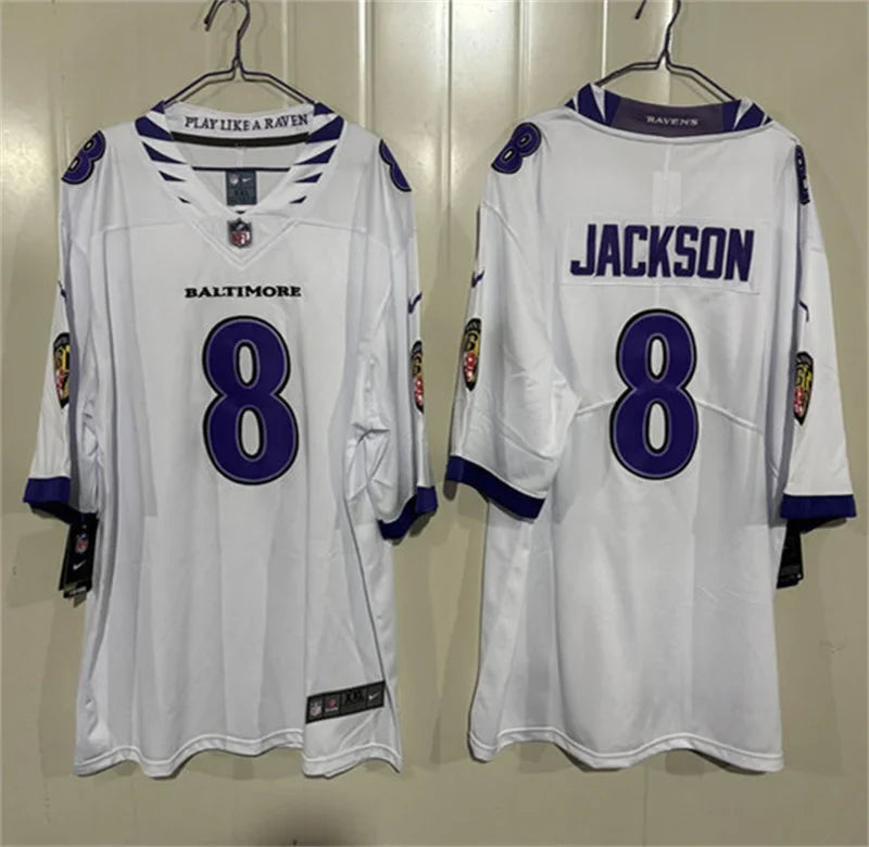 Men’s Baltimore Ravens #8 Lamar Jackson Nike White 2026 Next Flight Vapor F.U.S.E. Limited Jersey