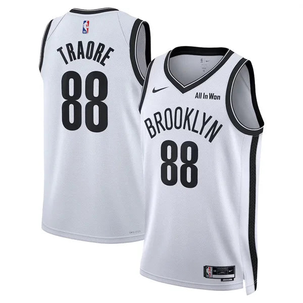 Mens Brooklyn Nets #88 Nolan Traore Nike White Association Edition Swingman Jersey