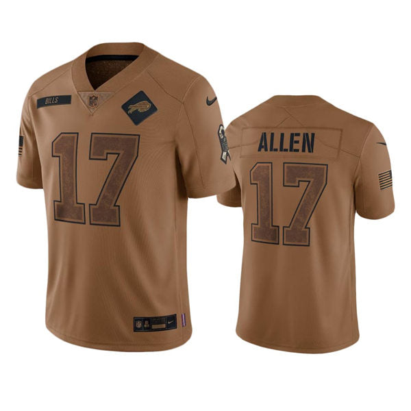 Mens Buffalo Bills #17 Josh Allen Brown 2023 Salute To Service Limited Jersey