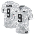 Men’s Carolina Panthers Bryce Young #9 Arctic Camo 2024 Salute to Service Limited Jersey