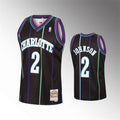 Men’s Charlotte Hornets #2 Larry Johnson Black Pinstripe Reload 1992-93  Hardwood Classics Jersey