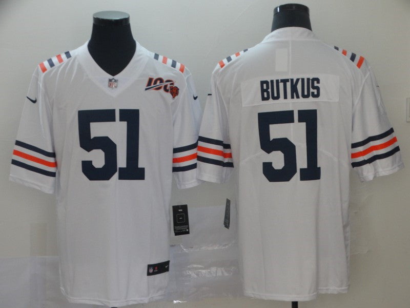 Men’s Chicago Bears #51 Dick Butkus White 100th Season Alternate Classic Limited Jersey